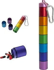 Weekly Pill Box Organiser Travel Pill Boxes Aluminum Pill Dispenser 7 Day Small Pill Organiser Waterproof Dosette Box with Key Ring Carabiner for Travel Camping