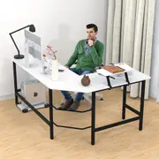 Advwin L Shape Desk with Removable Shelf Stand Corner Computer Office Desk Home Workstation White