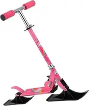 Folpus Kids Snow Scooter Two Wheel Sled Metal Frame Adjustable Height Stand Scooter Conversion for Children Ski Skate Board Sled