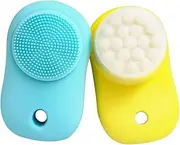 Healeved 2pcs Double Sided Facial Brush Face for Deep Cleansing and Gentle Massage Portable Design Lemon