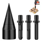 32mm Cone Firewood Log Splitter with 3Pcs Screw Drill Bits Hex Square Round