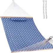 12 FT Double Quilted Fabric Hammock with Spreader Bars and Blue Floral