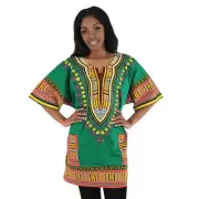 Traditional Thailand Green Dashiki w/color designs two pockets. One Size.