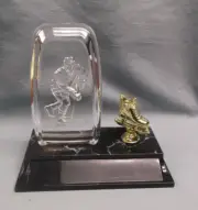 ice hockey trophy clear acrylic on weighted black base with skate trim