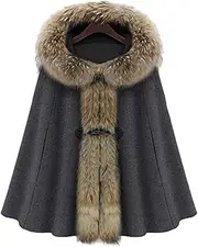 [GOODLUKE] Women Woolen Coat, Faux Fur Cloak Cape Lagenlook Poncho Blanket Shawl for Winter Casual Wedding Evening Party and Everyday wear