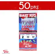 50pks Size 2 Fish WOW! Sabiki Rig 6 Red hooks Mylar Skin Glow bead Piscatore