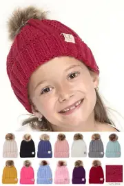 C.C Girl Boy Unisex 2-7yrs Winter Warm Soft Fuzzy Fleece Lined Cable Knit Beanie