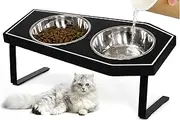 Cat Food Bowls Elevated, Gothic Cat Bowls, Raised Cat Bowls for Indoor Cats with Non-Slip Stand & Wood Board, Stainless Steel and Whisker Friendly Food Bowls