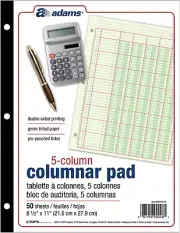 Adams Columnar Analysis Pad, 5 Column Ledger, 8.5" X 11", 100 Pages (50 Sheets),