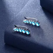 Solid 925 Sterling Silver Ocean Blue Wave Hook Earrings