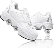 Roller Skate Shoes for Women and Men Kick Roller Shoes Double-Row Roller Skates Retractable Deformation Shoes That Turn into Rollerskates Sneakers Outdoor Roller Skating Shoes for Girls Boys