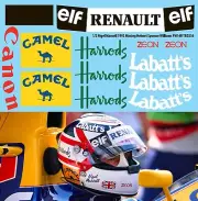 1/2 Decals for Nigel Mansell 1992 Missing Helmet Williams FW14B Decal TBD236