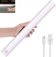Closet Light, Led Under Cabinet Lighting, Coolqiya Rechargeable Motion Sensor Closet Light Under Cabinet Night Light Bar for Wardrobe, Stairs, Kitchen,Hallway (Pink, 1pc-40cm)