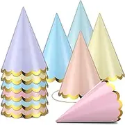 48 Pcs Pastel Birthday Party Hats Birthday Party Cone Hats Paper Birthday Hats with Elastic String Celebration Headwear for Adults Memorable Party Favors Bridal Shower Decorations Supplies