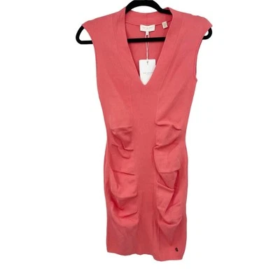 Ted Baker LONDON Size 1 0-2US Novari Ruched Rib Knit Dress Coral Pink NEW
