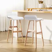 2 x PU Leather Wood Wave Style Bar Stool - White