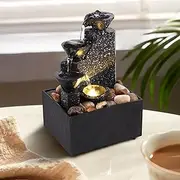 Tabletop Waterfall Decor with Soft Light, Relaxation Meditation Desktop Fountain Rock Waterfall, Landscape Decoration Creative Water Ornaments for Home Office Table Bedroom