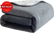 Waterproof Dog Blanket Grey 127x152cm Flannel Sherpa Reversible Pet Throw for Co