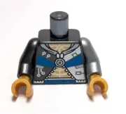Lego - Minifigure Torso - Silver Grey, Hoodie, Blue Gold, Circuit Pattern