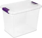 6-Pack Stackable Plastic Storage Bins W/ Latching Lids, Clear Base & Lid, 27 Qt.