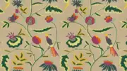 Stroheim Floral Vine Bird Crewel Embroidery Fabric- Camu Fiesta 0.80 yd 6556801