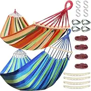 HPAMR 2 Pcs Portable Swing Hammocks Family Set with Carabiners & Duckbilled Buckle & Thicker Ropes & Carrying Bag and Anti Roll Balance Beam for Camping, Outdoor, Indoor, Patio, Backyard and Porch