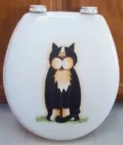 HAND PAINTED CAT TOILET SEAT/WHIMSICAL/STANDARD WHITE