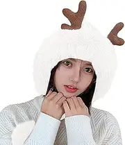 [Generic] Winter Hat for Men Cold Weather Deer Ears Cute Strawberry Hats Wool Cap Scarf Two in One Winter Warm Hood Scarf Hat 3 Hat