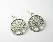 Tree Of Life Pewter Charms Nature.925 Sterling Silver Hook charm Earrings