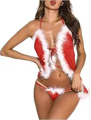 [Generic] Satin Chemise Lingerie for Women Plus Size V Neck Christmas Erotic Lingerie Plus Size Negligee 3X (Red #5, M)