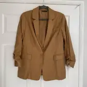 elie tahari linen blend blazer $345 Tawny size 8 NWT ETR31127