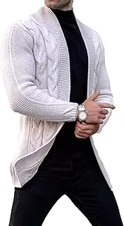 [Qolkmuiy-GJ] Mens Shawl Collar Rib Knit Cardigan Button up Cable Loose Fit Long Sleeve Business Lightweight Open Sweater