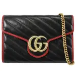 【GUCCI 古馳】GG MARMONT WOC 經典絎縫斜格紋三用斜背包鍊包(黑)