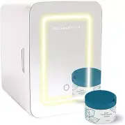 Mirrored White Mini Fridge Compact Refrigerator Makeup 15 Soda Cans Snacks 10L