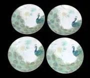 4 LAKSHMI Turquoise Teal & Gold Peacock & Feathers Salad Plates 222 Fifth NIB