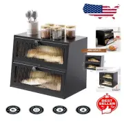 Premium Bamboo Bread Box with Frosted Glass - Space-Saving Kitchen Essential