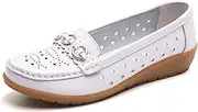 [CLSQLXYJZC] Women's Comfortable Moccasin, Women Slip-On Slip Resistant Flat Hollow Out Breathable Leather Nursing Shoes, Fashionable Non Tiring Feet Arch Support Loafers, for Hospital Nurse