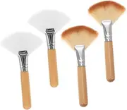 [Generic] 4pcs Fan Powder Brush Hourglass Makeup Highlighter Blush Palette Salon Makeup Tools Multipurpose Makeup Facial Brush Cosmetic Brush Make up Makeup for Facials Wood