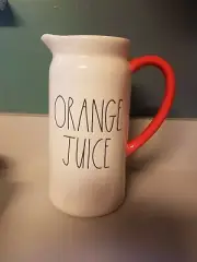 Rae Dunn 2022 ORANGE JUICE White with Orange Handle Pitcher
