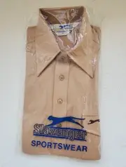 Vintage NIP Slazenger Mens Tennis Golf Polo Shirt S Tan/Camel