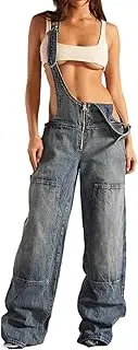[TACSTRUN] Women's 90s Vintage Denim Overalls Sexy Hollow Wide Leg Jeans Overall Jumpsuit
