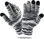 [ANDRESLAD] Wool Knitting Touch Screen Gloves for Winter Gradient Black and White Outdoor Warm Gloves Full Finger Design for Sports and Everyday Use