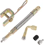 X AUTOHAUX 1 Set 90 Degree Copper Tire Valve Extension with Flexible Stainless Steel 125mm Tyre Valve Inflation Adapter for Car Motorcycle RV Truck Bike