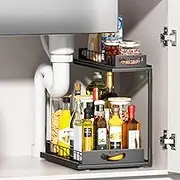 SUMAITech 2 Tier Metal Under Sink Shelf, Kitchen Cabinet Organiser, Black