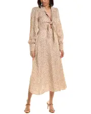 Elie Tahari Tie Front Linen-Blend Midi Dress
