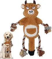 Interactive Squeaky Dog Toy - Cow Rope Tug Toy for Puppies and Aggressive Chewers | Tough Tug-of-War Plaything for Teething, Training & Bonding | Fun Squeaker Design for Mental Stimulation