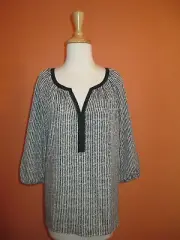 New Ann Taylor Size M Black & White Geometric Print Tunic Peasant Top