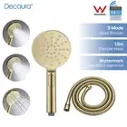 Brushed Gold Hand Held Shower Head and 1.5m Shower Hose 3-Mode Spray Bathroom