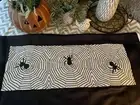 Spiders / Spiderwebs Halloween Beaded Table Runner 13”x36” Black White