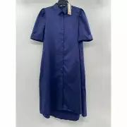 Do + Be Navy Blue Kayla Dress Midi Length Collared Button Front Puff Sleeve XS